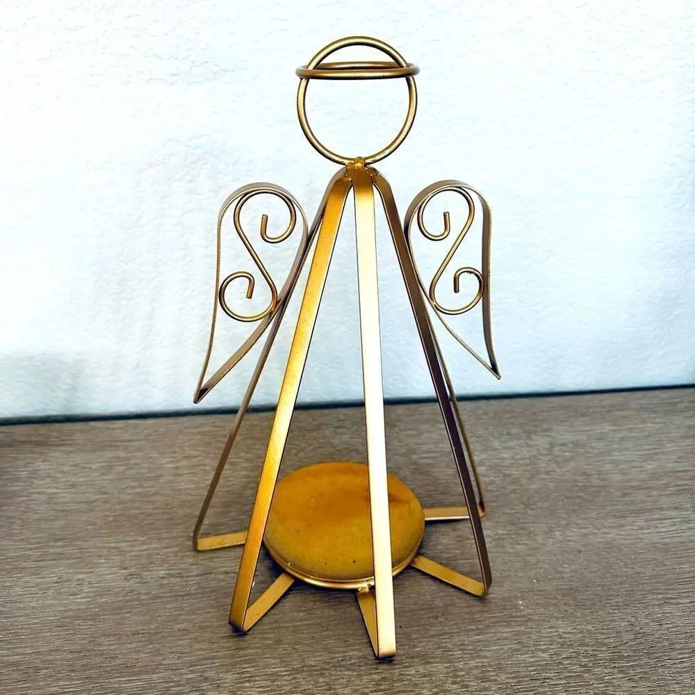Christmas Angel Gold Metal Frame Candle Holder